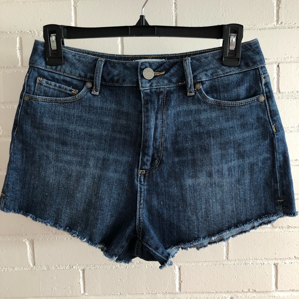 PAIGE Dark Blue Denim Cutoff Jean Shorts